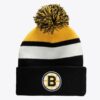 Mitchell-Ness-Black-Boston-Bruins-Stripe-Cuffed-Knit-Hat-with-Pom-100x100