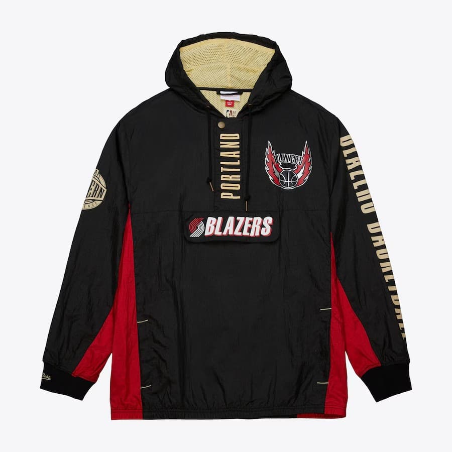 Анорак Mitchell & Ness Black Portland Trail Blazers Team OG 2.0 Vintage Logo Anorak Quarter-Zip Hoodie Windbreaker Jacket