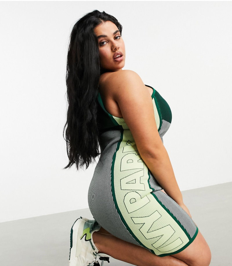Платье adidas Ivy Park Knit Logo Dress (Plus Size) Dark Green/Black/Green Tint/Yellow Tint