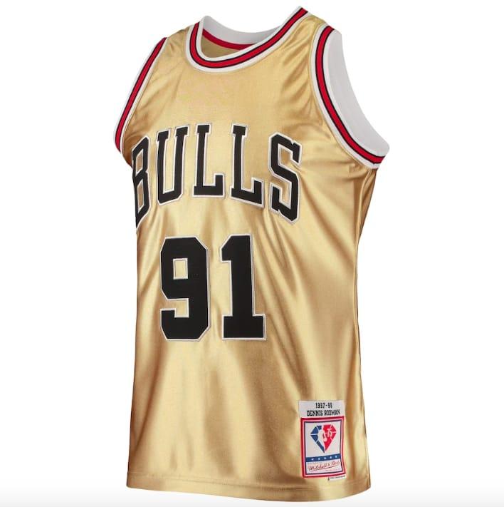 Баскетбольная джерси 1997-98 Chicago Bulls #91 Dennis Rodman 75th Anniversary Hardwood Classics Gold Jersey