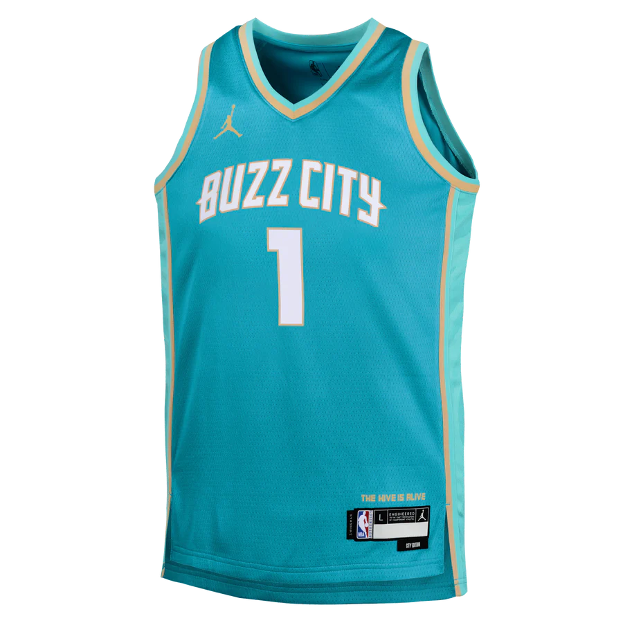 Баскетбольная джерси 2023-24 Charlotte Hornets LaMelo Ball #1 Youth Swingman City Edition Teal Jersey