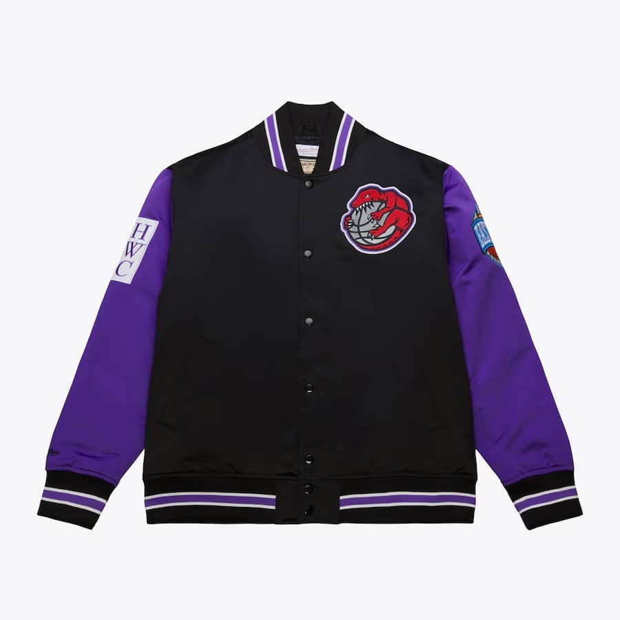 Бомбер Mitchell & Ness Black Toronto Raptors Primetime Vintage Satin Full-Snap Jacket