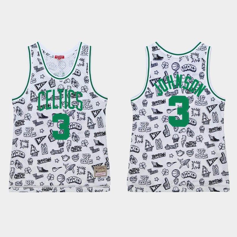 Баскетбольная джерси 1985-86 Boston Celtics #3 Dennis Johnson White Doodle Jersey