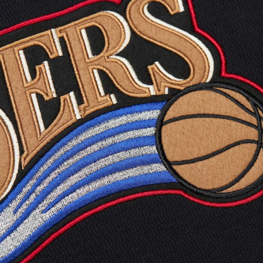 Худи Mitchell & Ness Black Philadelphia 76ers Vintage Logo Thermal Lightweight Pullover Hoodie