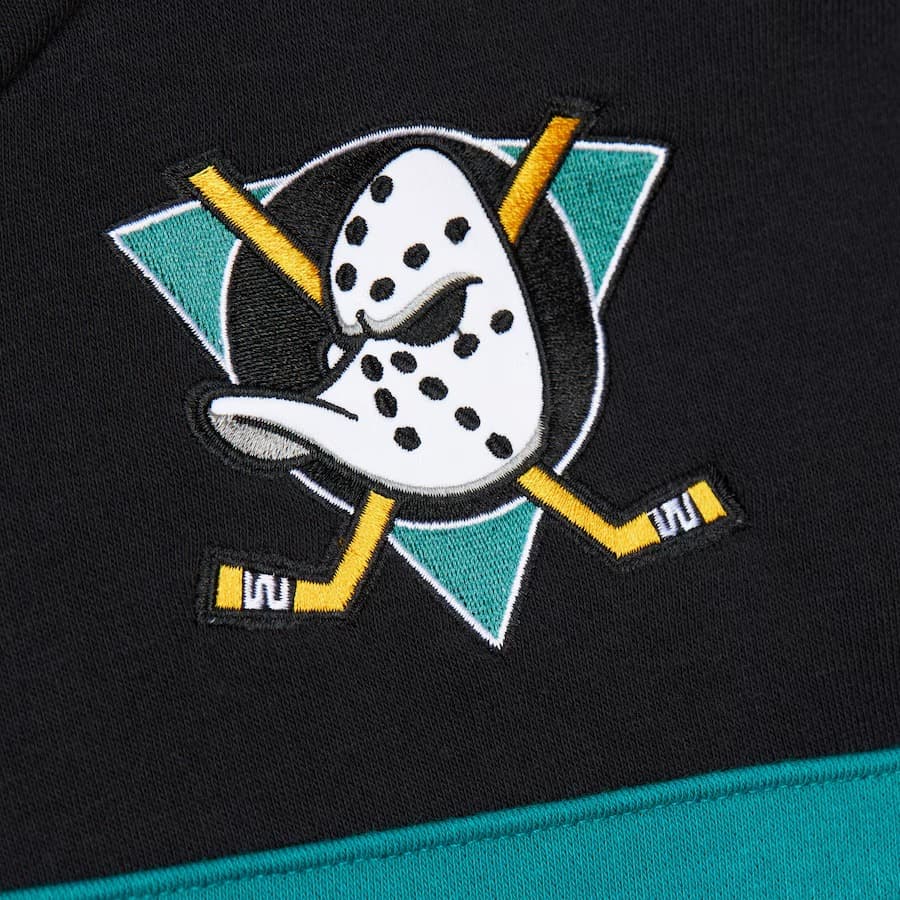 Худи Mitchell & Ness Black Anaheim Ducks Vintage Logo Head Coach Fleece Pullover Hoodie