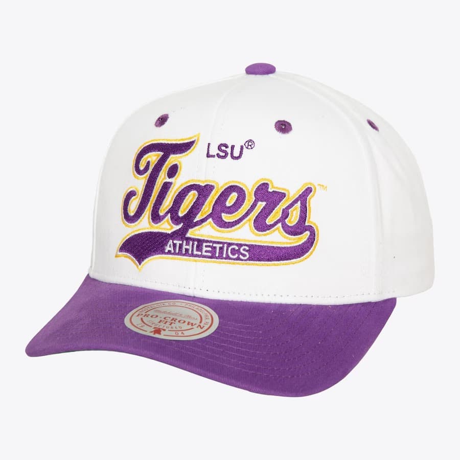 Бейсболка Mitchell & Ness White LSU Tigers Vault Collection Tail Sweep Pro Snapback Hat