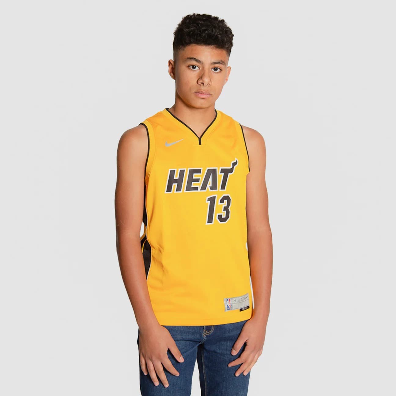 Баскетбольная джерси 2022-23 Miami Heat Bam Adebayo #13 Youth Swingman Earned Edition Yellow Jersey