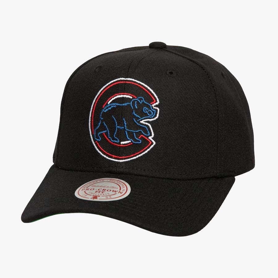Бейсболка Mitchell & Ness Black Chicago Cubs Neon Logo Pro Crown Snapback Hat