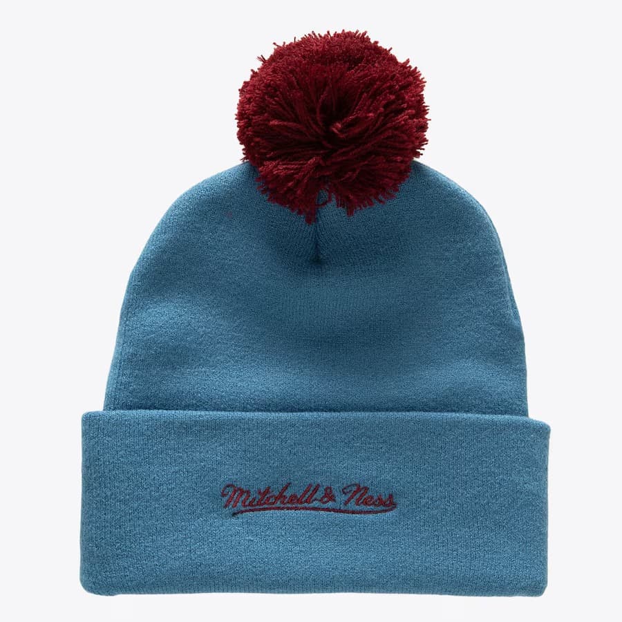 Шапка Mitchell & Ness Blue Colorado Avalanche Punch Out Cuffed Knit Hat with Pom