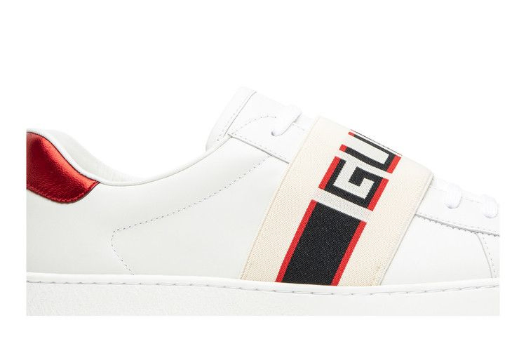Кроссовки Gucci Stripe Leather Sneaker 'White Red Black'