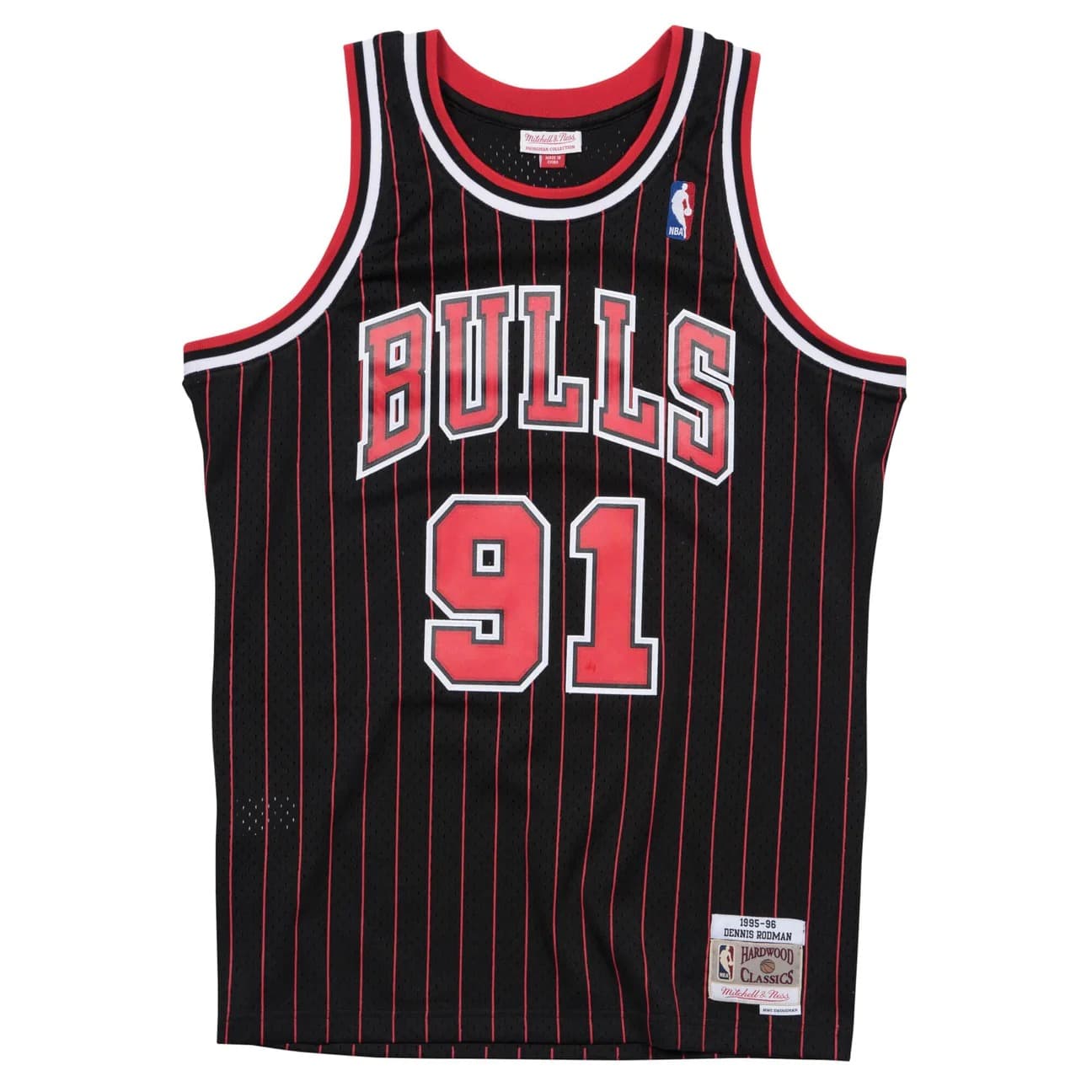 Баскетбольная джерси 1995-1996 Chicago Bulls Dennis Rodman #91 Swingman Hardwood Classic Pinstripe Jersey