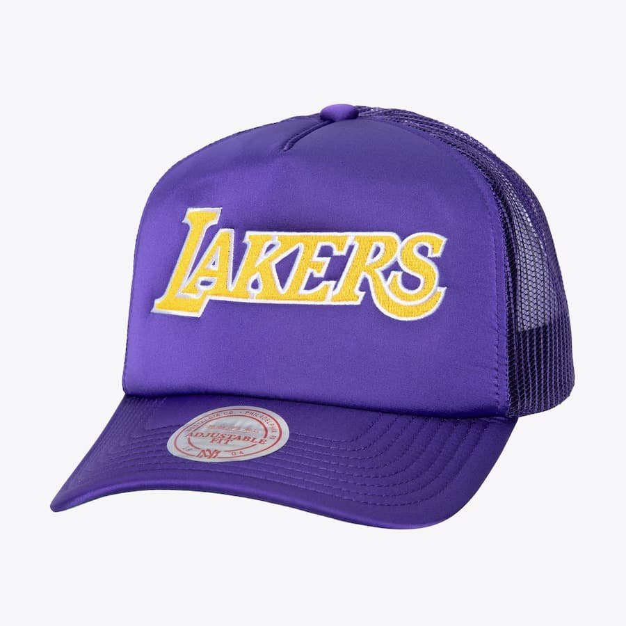 Бейсболка Mitchell & Ness Purple Los Angeles Lakers Satin Trucker Snapback Hat