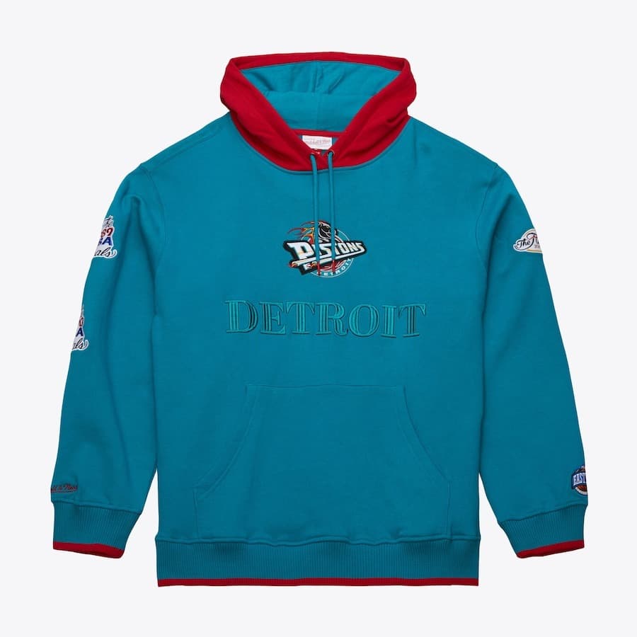 Худи Mitchell & Ness Teal Detroit Pistons Team OG 3.0 Vintage Fleece Pullover Hoodie