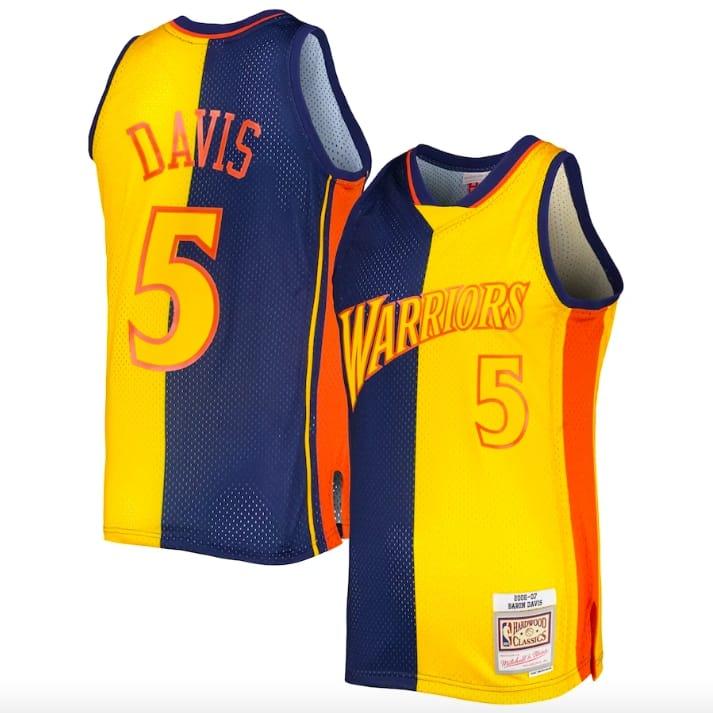 2006-07-Golden-State-Warriors-5-Baron-Davis-Mitchell-Ness-Split-NavyGold-Jersey-2