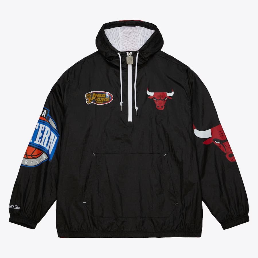 Анорак Mitchell & Ness Black Chicago Bulls Team 2.0 Anorak Quarter-Zip Windbreaker Jacket