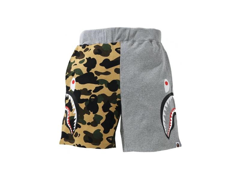 Спортивные шорты BAPE 1st Camo Half Side Shark Sweat Shorts Yellow