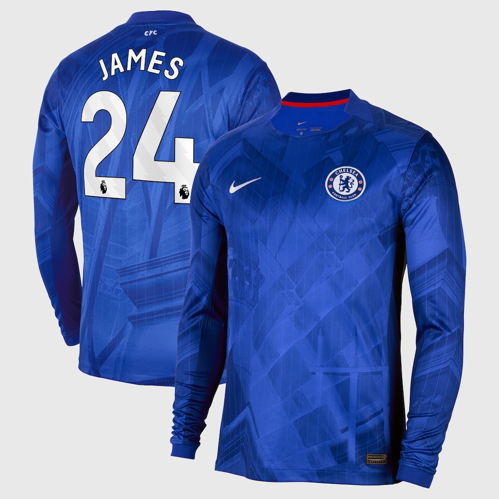 Футбольный лонгслив Chelsea Nike Home Stadium Long Sleeve Shirt 2025-26 with James 24