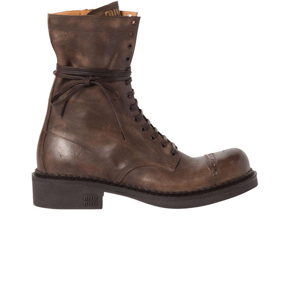 Кроссовки Miu Miu Wmns Leather Laced Booties 'Cacao Brown'