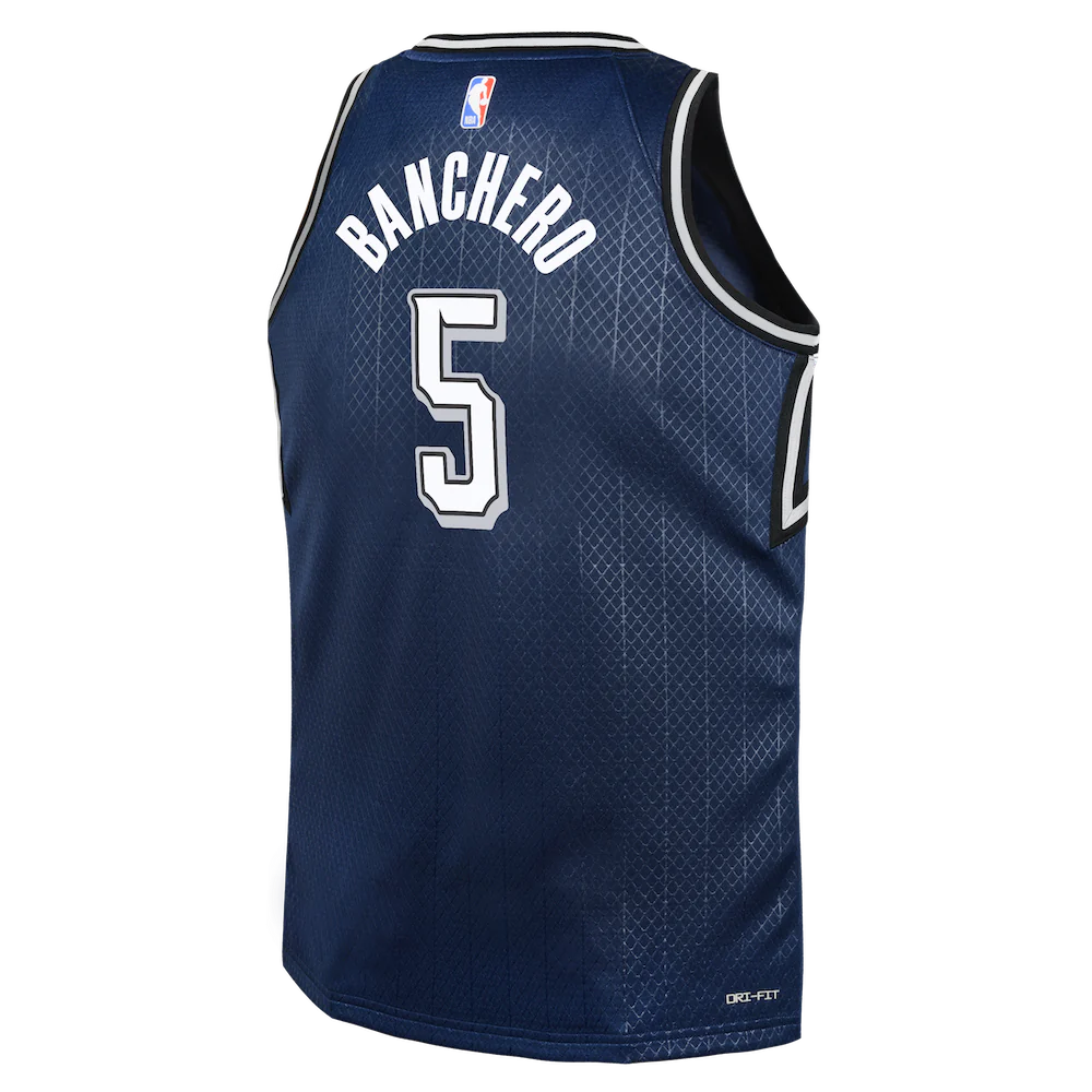 Баскетбольная джерси 2023-24 Orlando Magic Paolo Banchero #5 Youth Swingman City Edition Navy Jersey