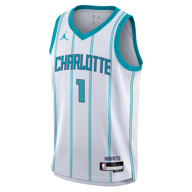 Баскетбольная джерси 2023-24 Charlotte Hornets LaMelo Ball #1 Youth Swingman Association Edition White Jersey