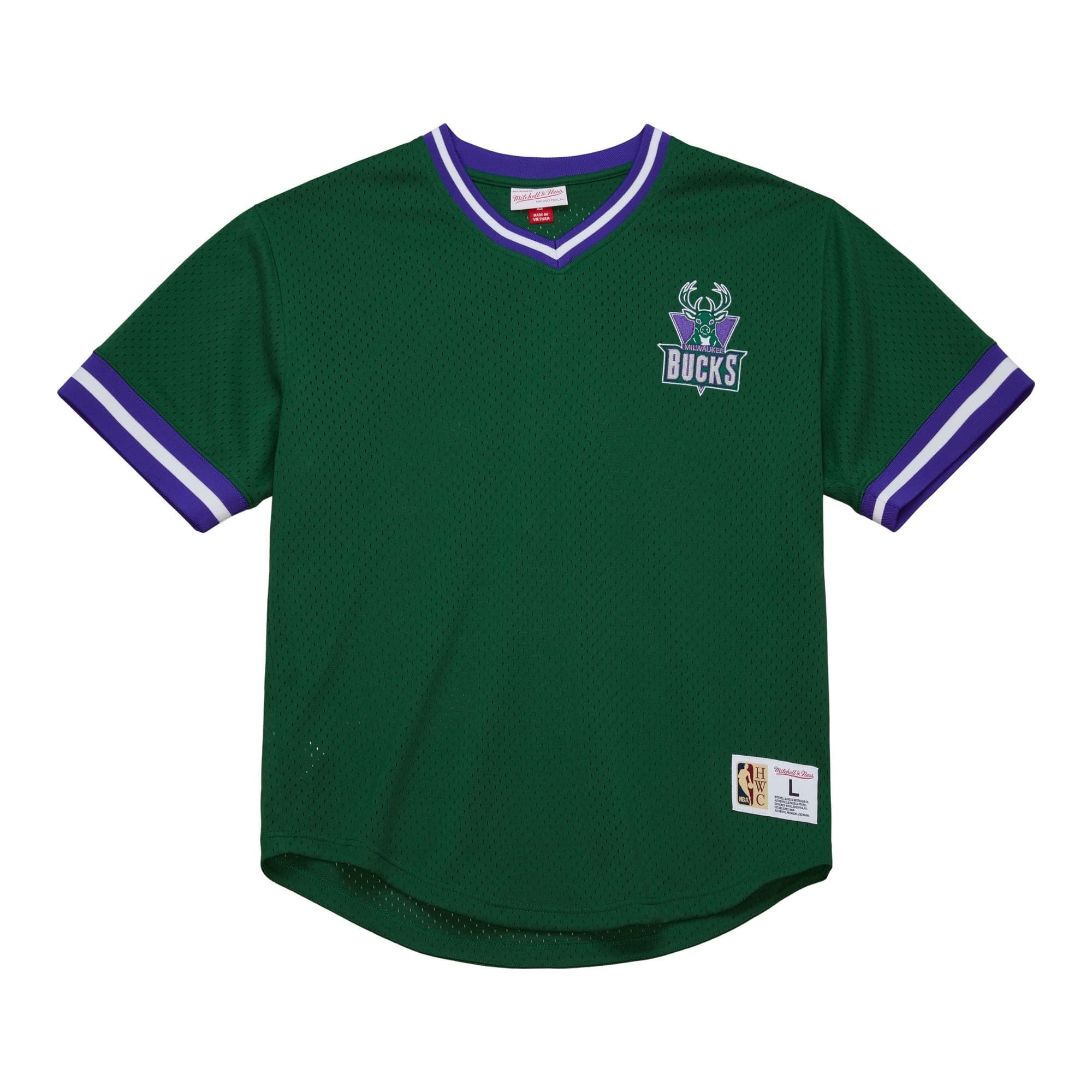 Футболка Mitchell & Ness Fashion Mesh V-Neck Vintage Logo Milwaukee Bucks