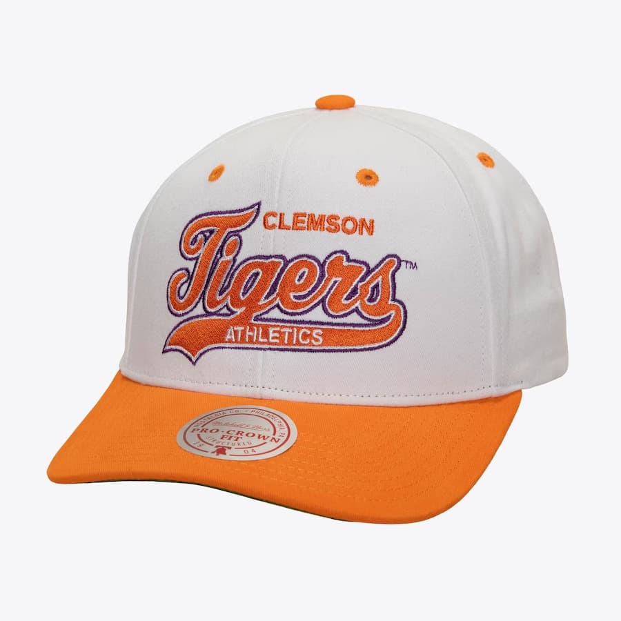 Бейсболка Mitchell & Ness White Clemson Tigers Vault Collection Tail Sweep Pro Snapback Hat