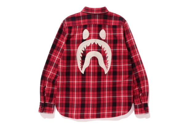 Рубашка BAPE Shark Flannel Check Shirt Shirt Red