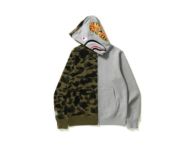 Худи BAPE 1st Camo Half and Half Full Zip Hoodie Green/Grey