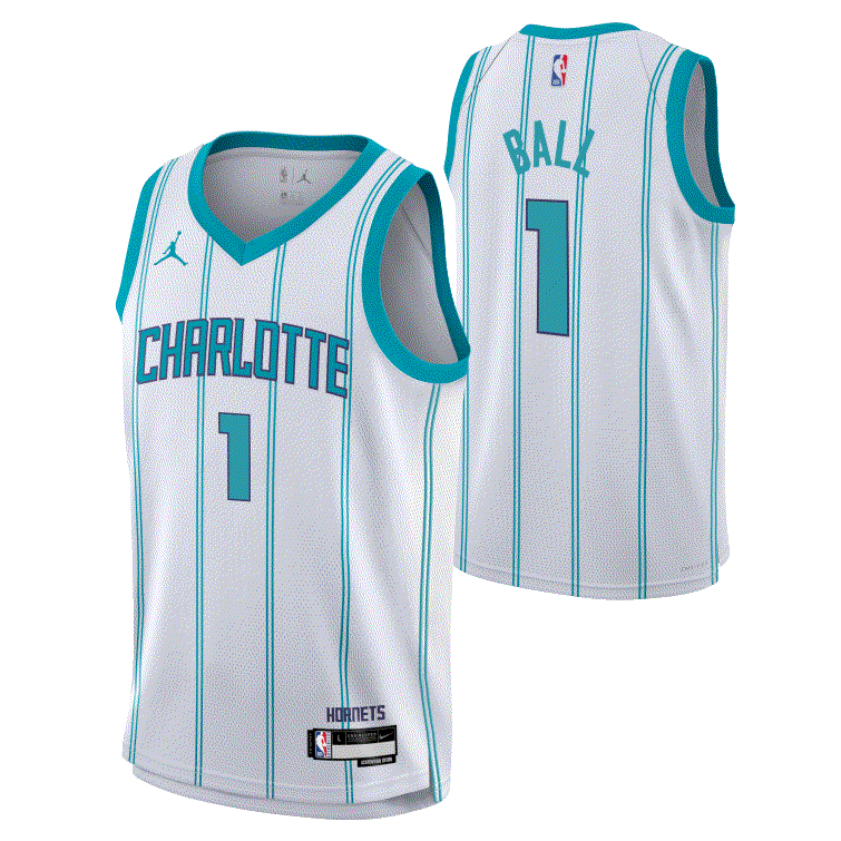 Баскетбольная джерси 2023-24 Charlotte Hornets LaMelo Ball #1 Youth Swingman Association Edition White Jersey