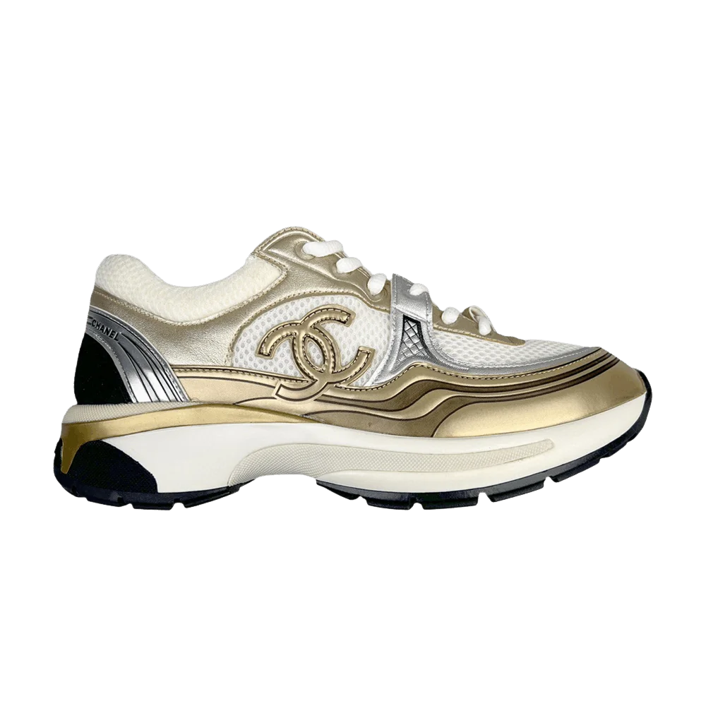 Krossovki-Chanel-Wmns-CC-Logo-Sneaker-White-Gold-Silver