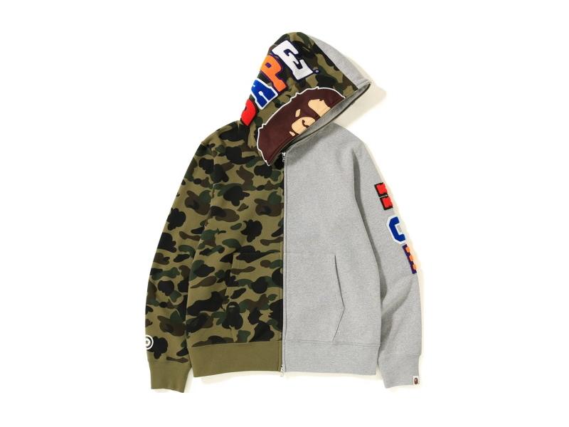 Худи BAPE 1st Camo 2nd Ape Shark Half Full Zip Hoodie Grey/Green