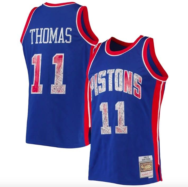 Баскетбольная джерси 1996-97 Detroit Pistons #11 Isiah Thomas Mitchell & Ness NBA 75th Anniversary Diamond Blue Jersey