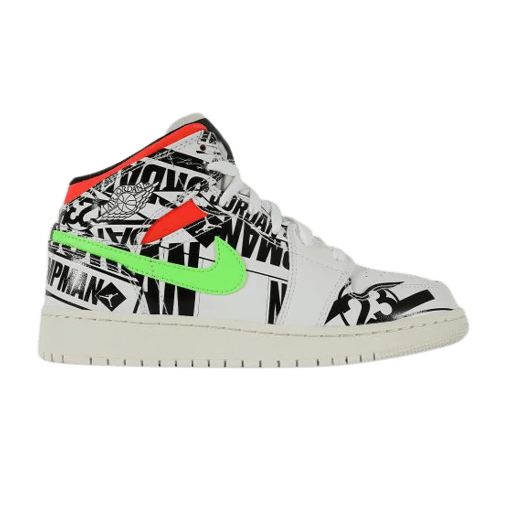 Кроссовки Air Jordan 1 Mid GS 'All Over Logos'