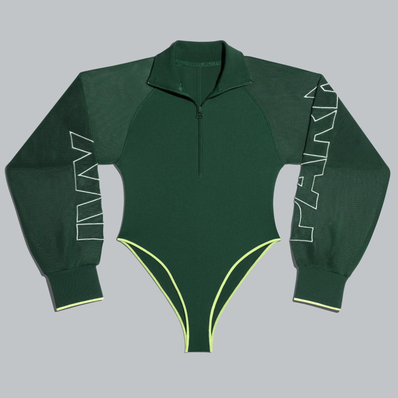 Боди adidas Ivy Park Mesh Sleeve Bodysuit Dark Green/Hi-Res Yellow