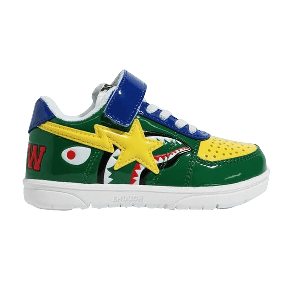 Krossovki-Bapesta-Low-Kids-Green-Shark-Face
