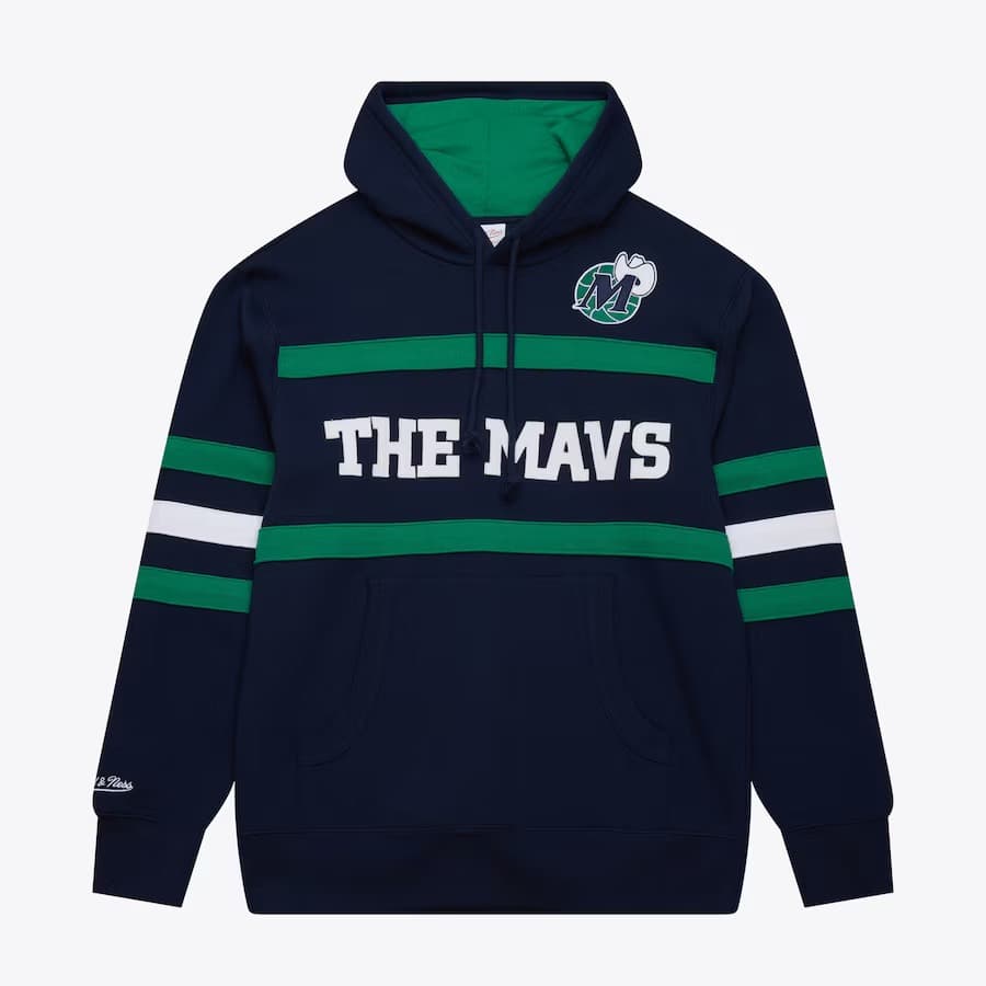 Худи Mitchell & Ness Navy Dallas Mavericks Vintage Logo Head Coach Fleece Pullover Hoodie