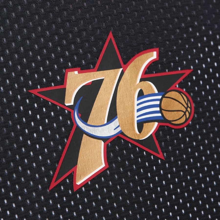 Майка Mitchell & Ness Black Philadelphia 76ers Vintage Logo Mesh Practice Tank Top