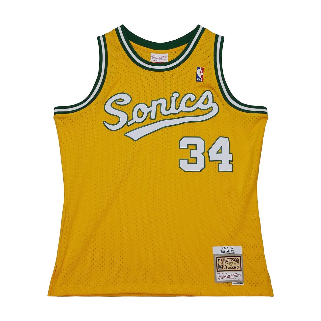 Баскетбольная джерси 2003-04 Seattle Supersonics Ray Allen #34 Swingman Hardwood Classics Yellow Jersey