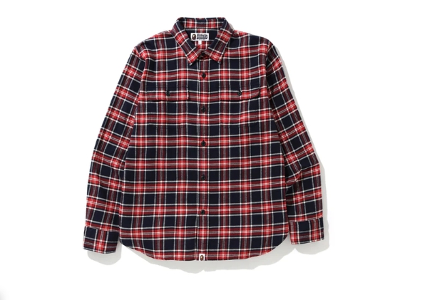 Рубашка BAPE Shark Flannel Check Shirt FW19 Red