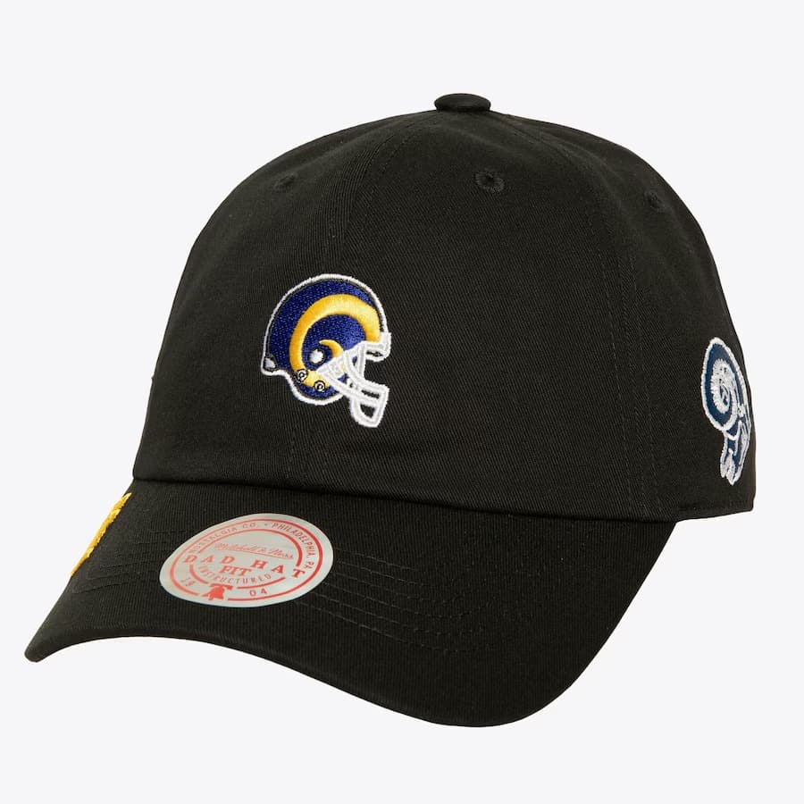 Бейсболка Mitchell & Ness Black Los Angeles Rams Team Helmet Strapback Hat