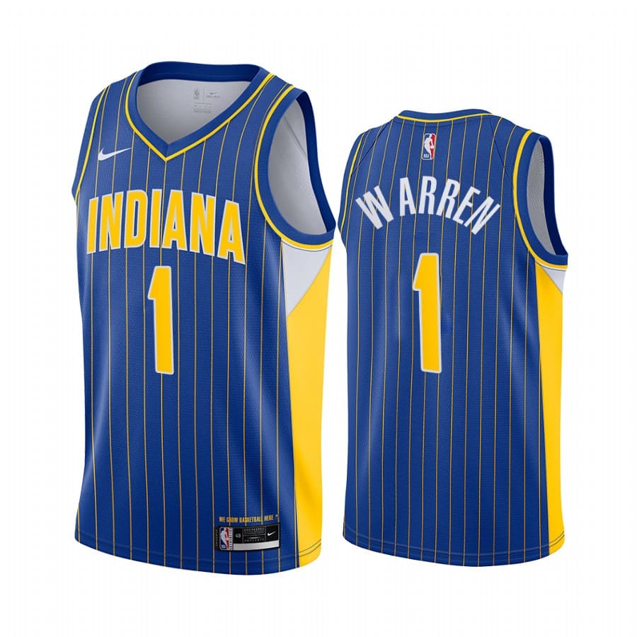 Баскетбольная джерси 2020-21 Indiana Pacers #1 T.J. Warren City Edition Blue Swingman Jersey