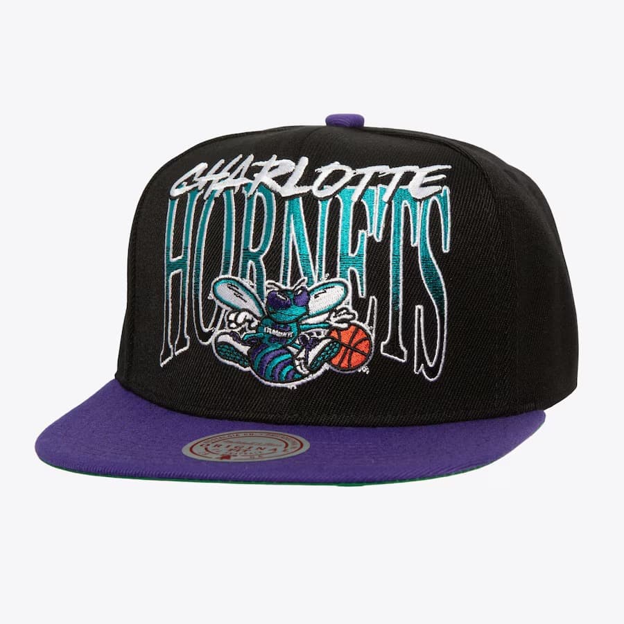 Бейсболка Mitchell & Ness Black Charlotte Hornets Hardwood Classics Rise Up Snapback Hat