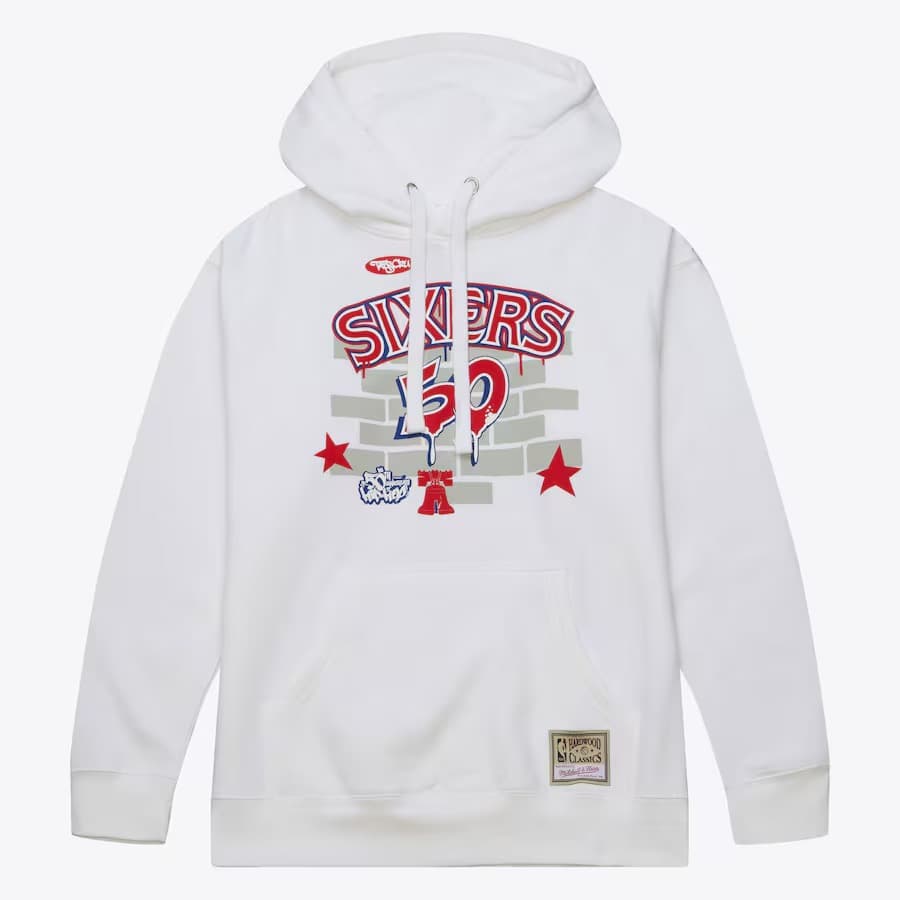 Худи Mitchell & Ness White Philadelphia 76ers Hardwood Classics Tats Cru The 50th Anniversary of Hip-Hop Brick Pullover Hoodie