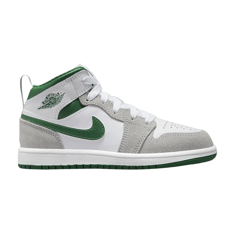 Krossovki-Air-Jordan-1-Mid-SE-PS-Grey-Pine-Green