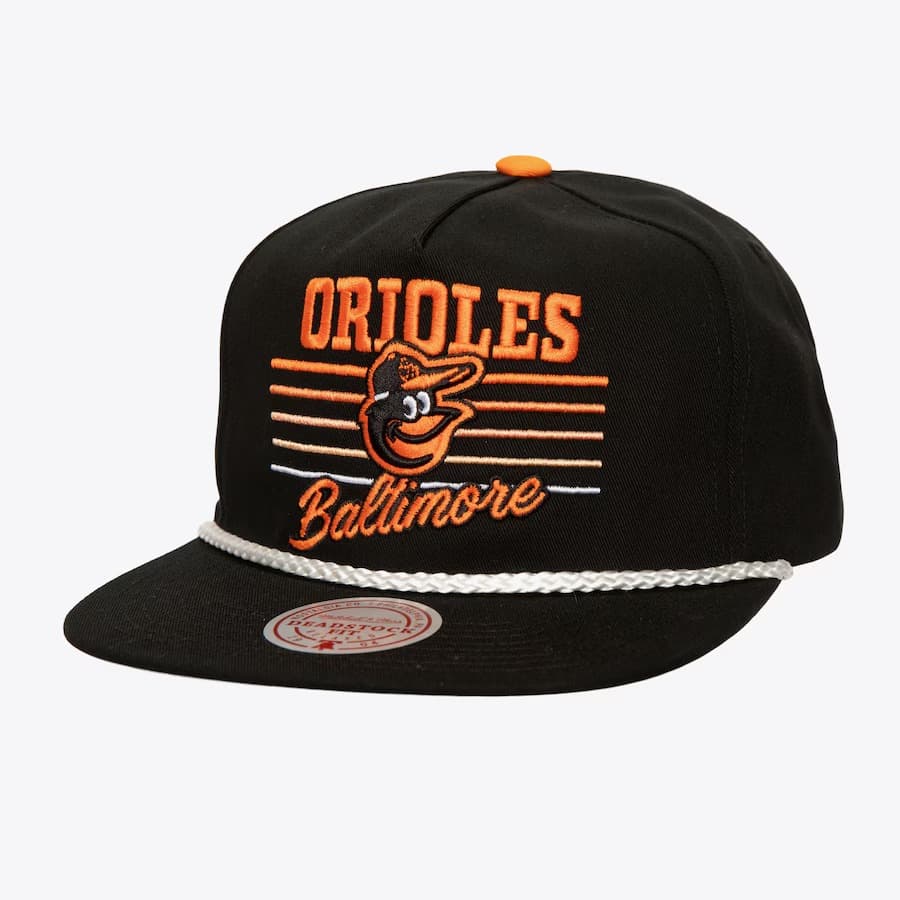 Бейсболка Mitchell & Ness Black Baltimore Orioles Radiant Lines Deadstock Snapback Hat