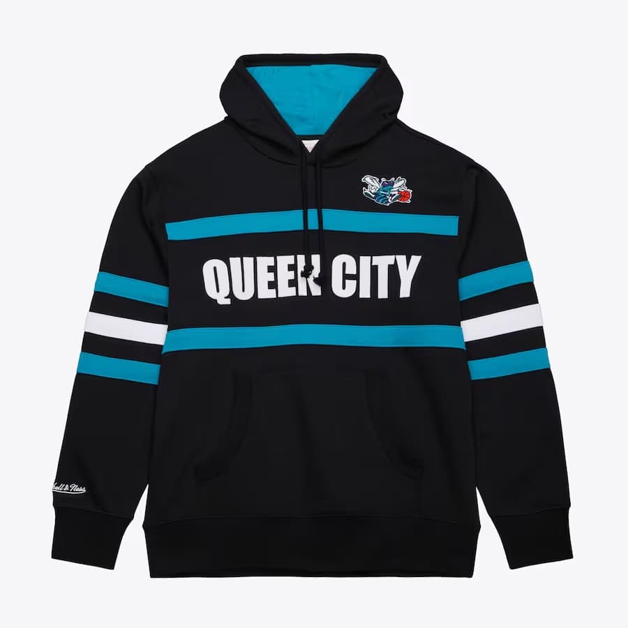 Худи Mitchell & Ness Black Charlotte Hornets Vintage Logo Head Coach Fleece Pullover Hoodie