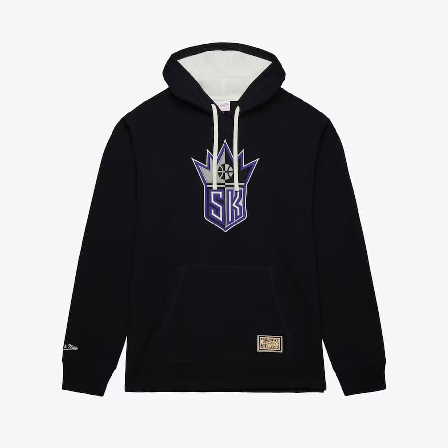 Худи Mitchell & Ness Black Sacramento Kings Vintage Logo Thermal Lightweight Pullover Hoodie