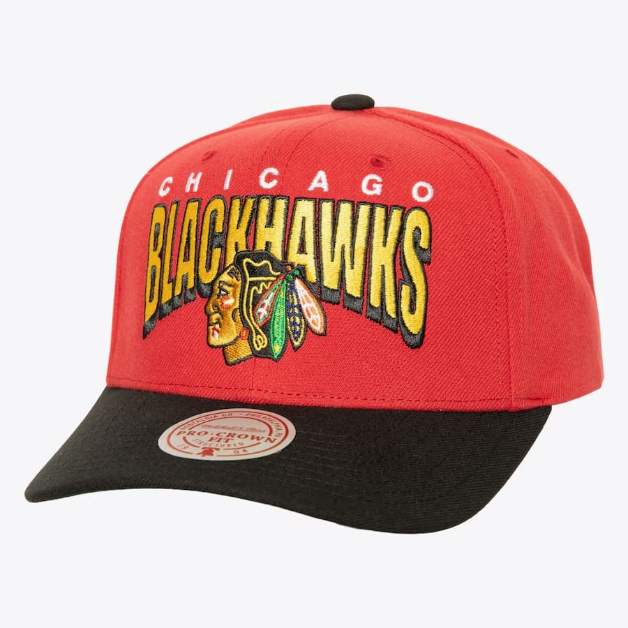 Бейсболка Mitchell & Ness Red Chicago Blackhawks Boom Text Pro Snapback Hat
