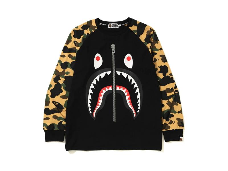 Футболка BAPE 1st Camo Shark LS Tee Black/Yellow