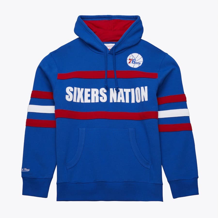 Худи Mitchell & Ness Royal Philadelphia 76ers Vintage Logo Head Coach Fleece Pullover Hoodie